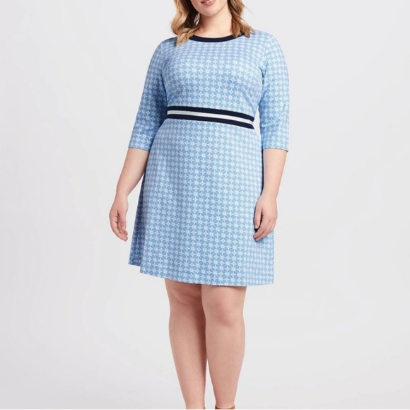 Draper James 3/4 Sleeve Honeycomb Persley Dress in Blue Multi - M - Picture 13 of 16